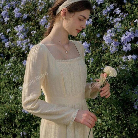 Simple Retro Lace Patchwork Cottage Core Yellow M Coquette Lace Dress‎ - Picture 15 of 15